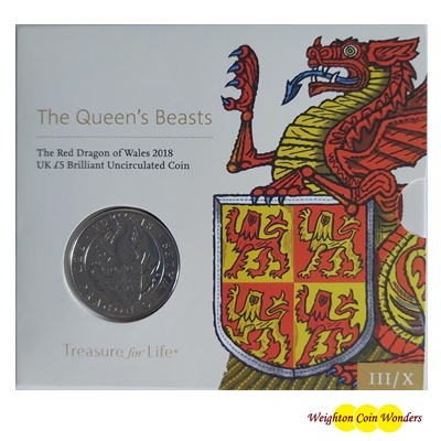 2018 BU £5 Coin Pack - Queen's Beast - The Red Dragon of Wales